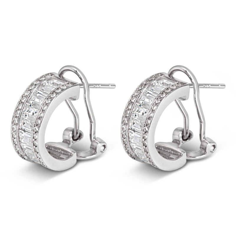 Elegant White CZ Silver Huggie Earrings