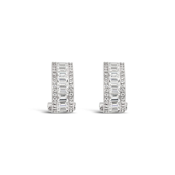Elegant White CZ Silver Huggie Earrings