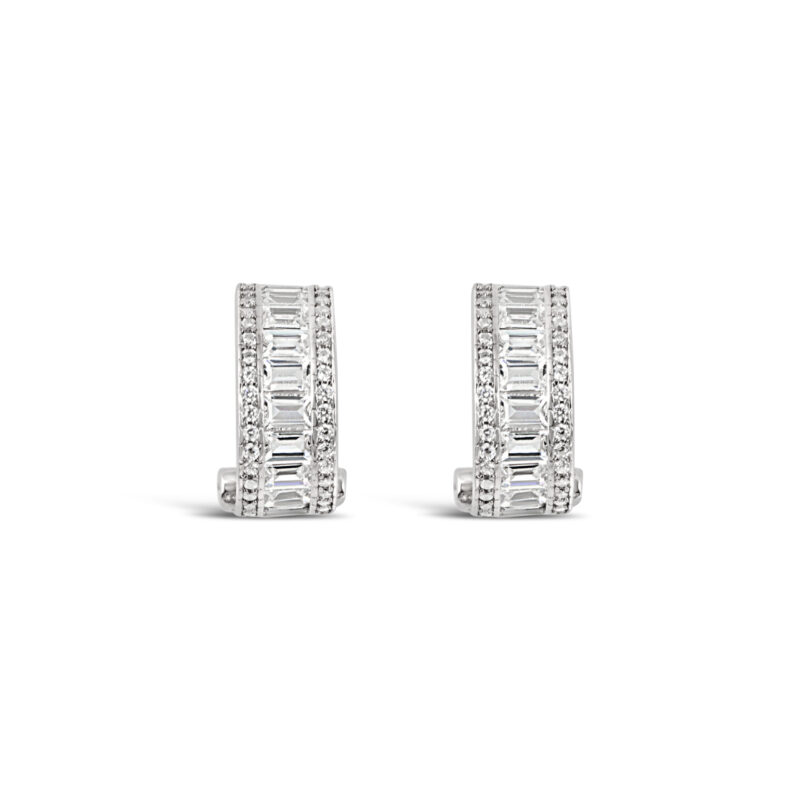 Elegant White CZ Silver Huggie Earrings