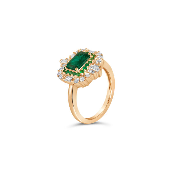 Emerald  Diamond Double Row Ring