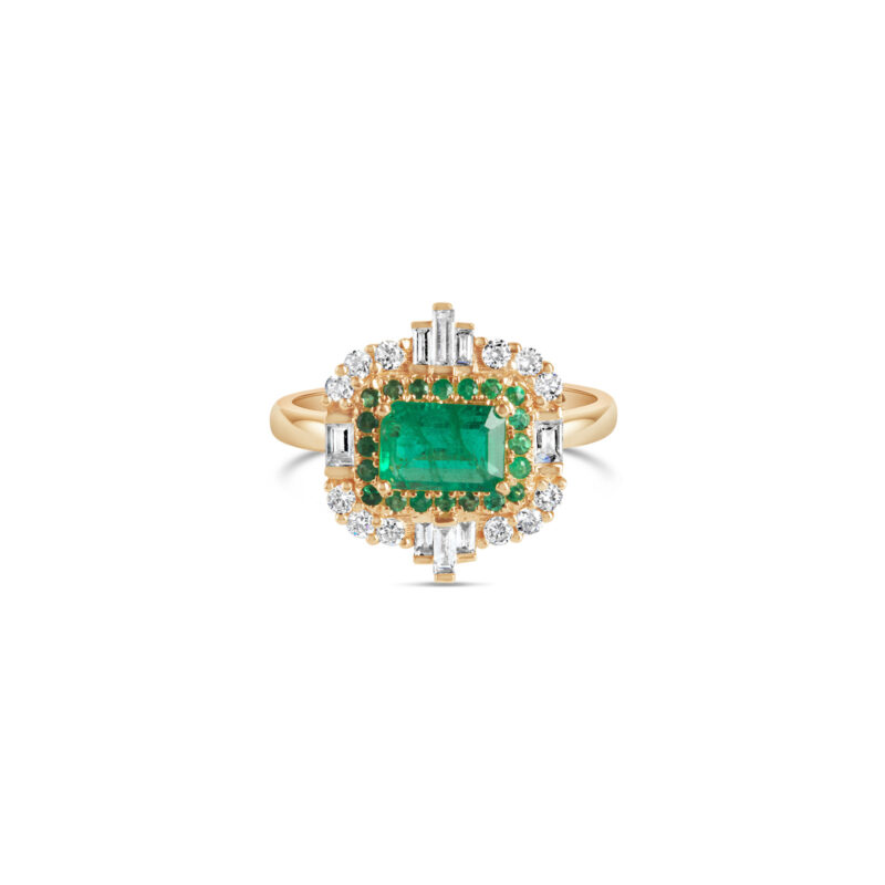 Emerald  Diamond Double Row Ring