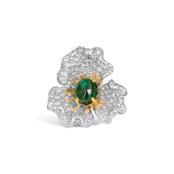 Exquisite Silver Pave Emerald Flower Enhancer