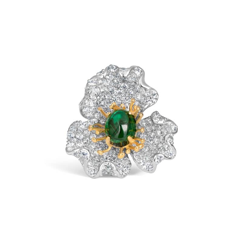 Exquisite Silver Pave Emerald Flower Enhancer