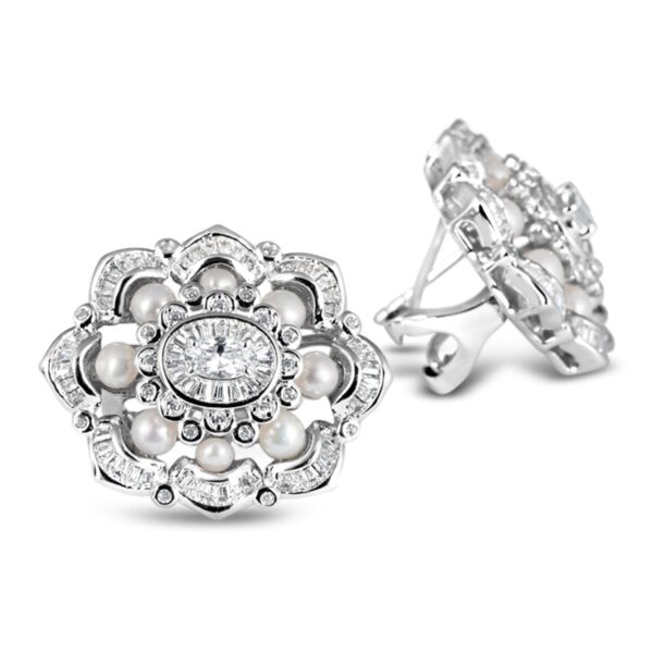 Exquisite Silver Pave Greta Pearl Earrings – KN