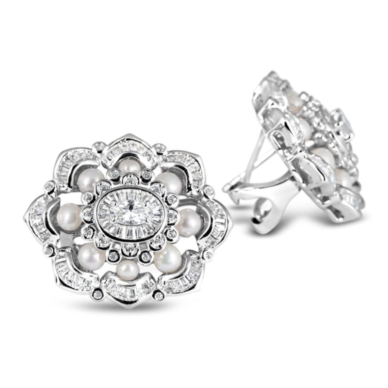 Exquisite Silver Pave Greta Pearl Earrings – KN