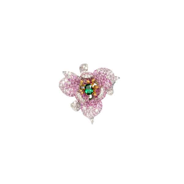 Exquisite Silver Sapphire Emerald Flower Enhancer