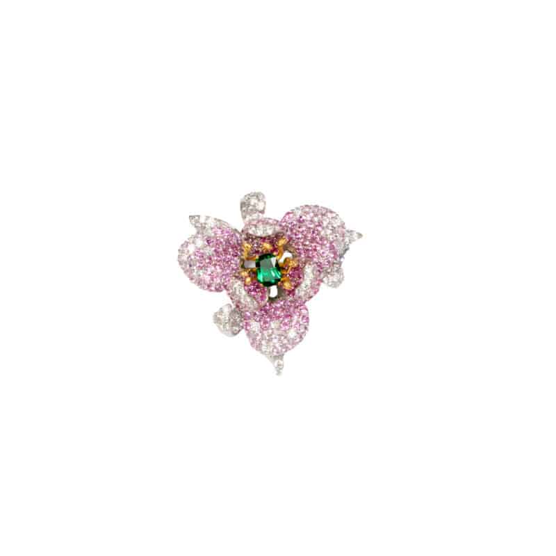 Exquisite Silver Sapphire Emerald Flower Enhancer