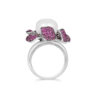 Exquisite Silver Pave Ruby & Sapphire Pearl Ring – KN (Adjustable)