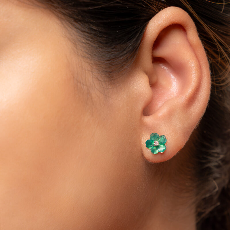 Flower Green Ear Studs