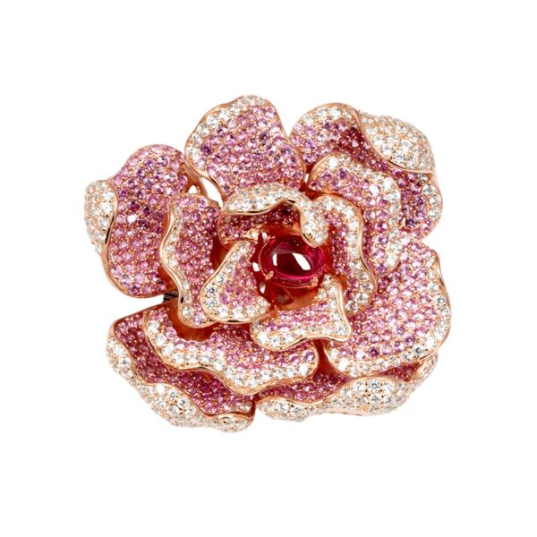 Exquisite Silver Pink Pave Flower Brooch - KN