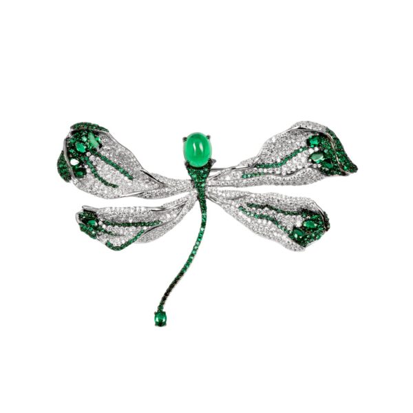 Exquisite Silver Green Dragonfly Brooch - KN