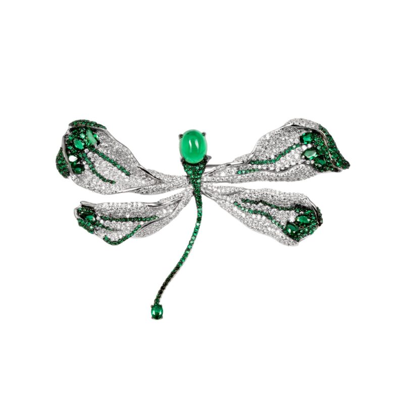 Exquisite Silver Green Dragonfly Brooch - KN