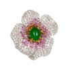 Exquisite Silver Pave Pink & Green Flower Brooch / Pendant- KN