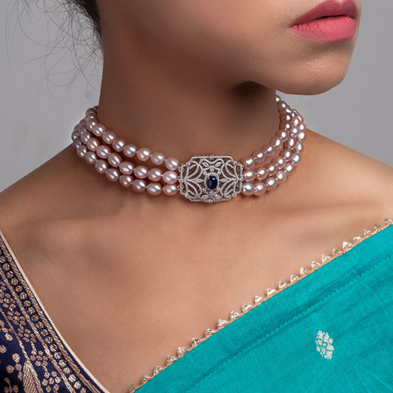 Helena Choker Necklace / Oval Lavender / Blue Clasp