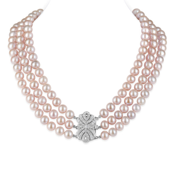 Joyce 3 Strands Lavender Round Pearl Necklace