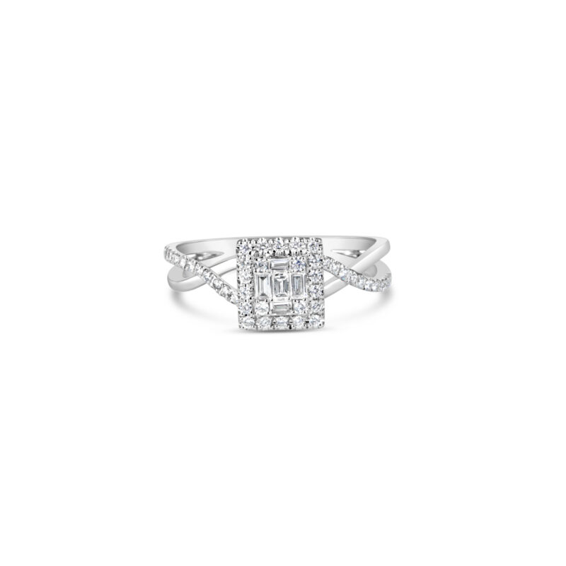 ⁠Jyo Illusion set Baguette Diamond with Halo Ring