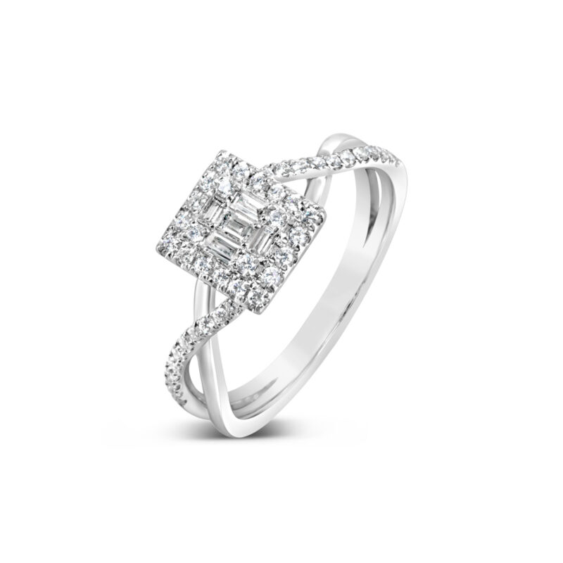 ⁠Jyo Illusion set Baguette Diamond with Halo Ring
