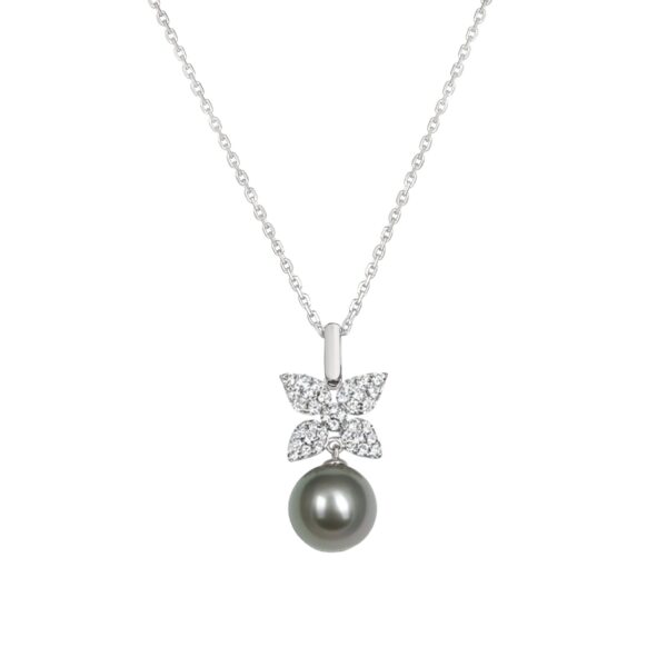 Kate Diamond Flower Pearl Pendant / Tahitian / WG
