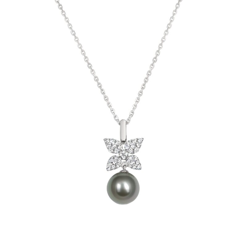 Kate Diamond Flower Pearl Pendant / Tahitian / WG