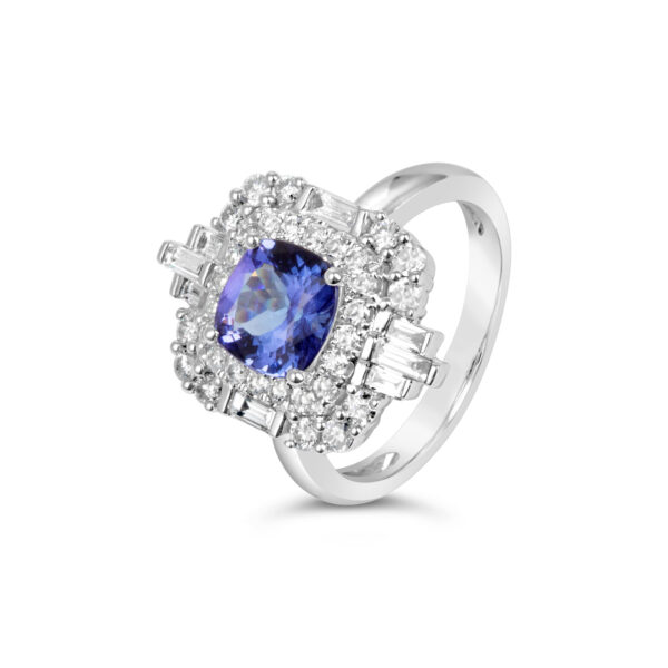 La Belle Tanzanite Diamond Double Halo Ring