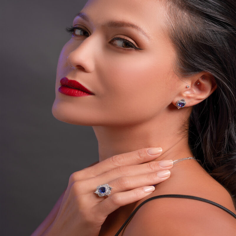 La Belle Tanzanite Diamond Double Halo Ring