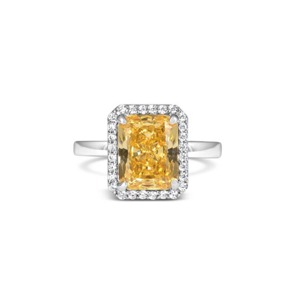 Elegant Yellow Emerald Cut Silver Ring