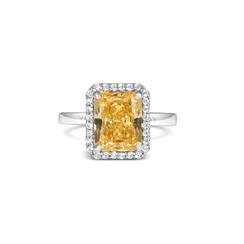 Elegant Yellow Emerald Cut Silver Ring