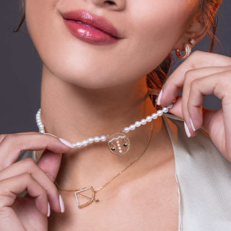 Libra Zodiac Oval Pearl Necklace