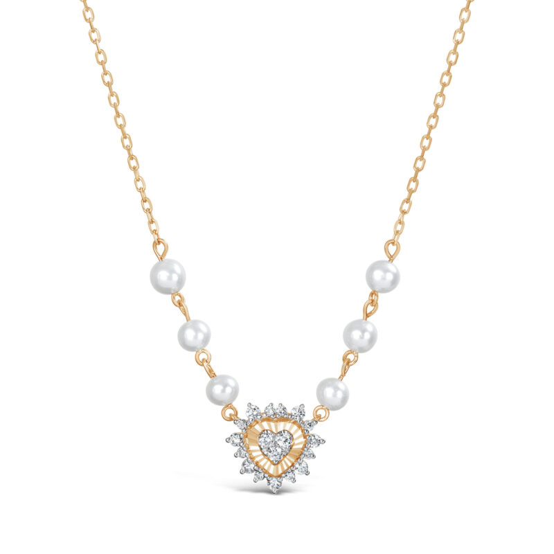 Luminous Diamond and Pearl Heart Necklace