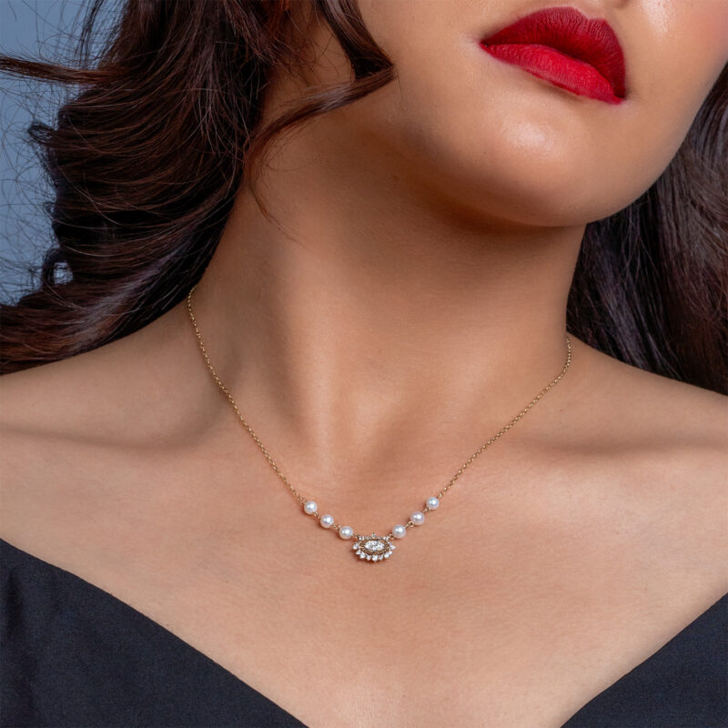 Luminous Diamond and Pearl Oval Necklace