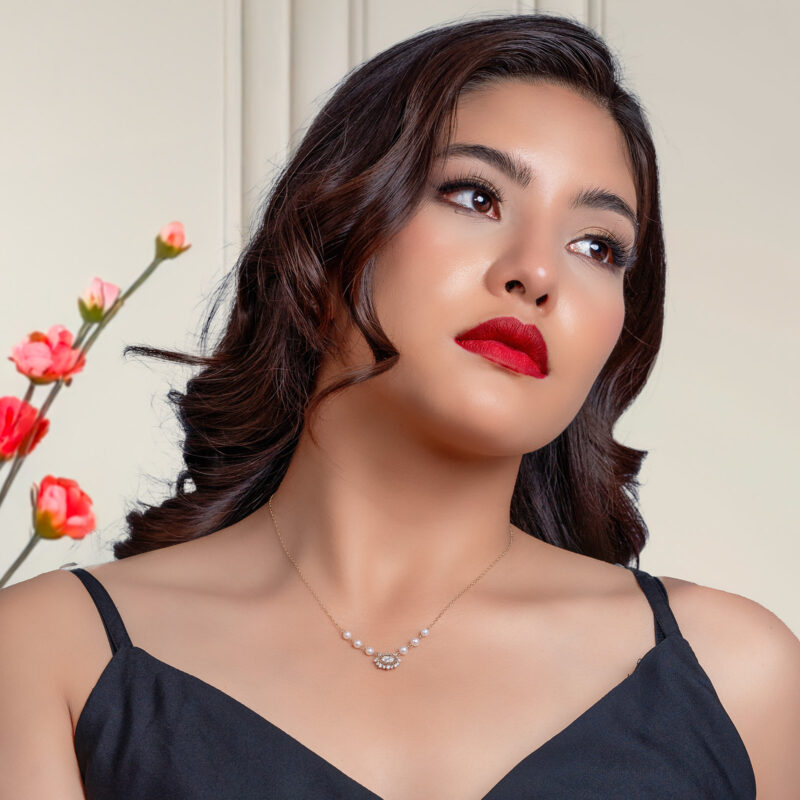 Luminous Diamond and Pearl Oval Necklace