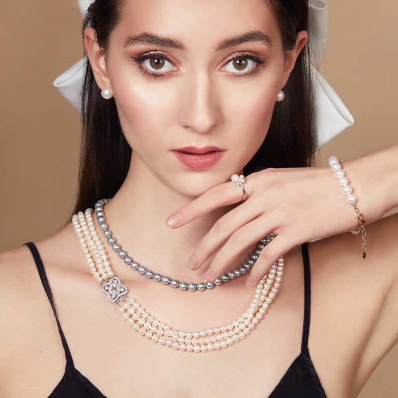 Lydia 3 Strands  Lavender  Pearl Necklace