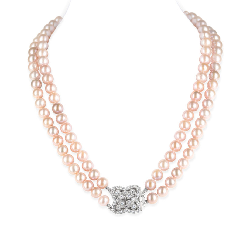 Lydia Double Strands Lavender Round Pearl Necklace