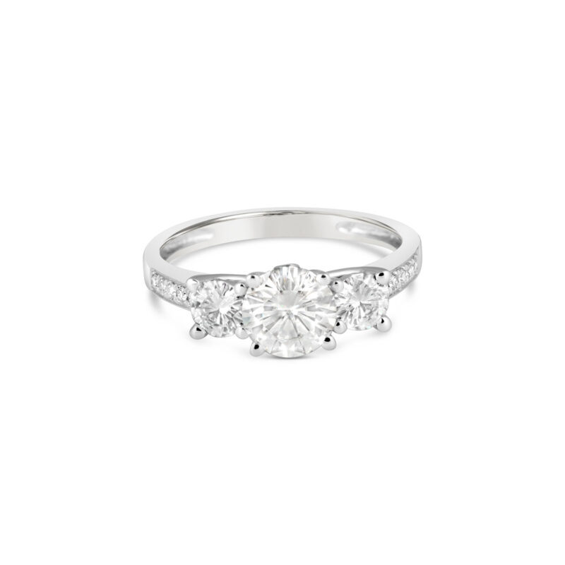 Michelle 3 Stones Pave Shank Diamond Engagement Ring