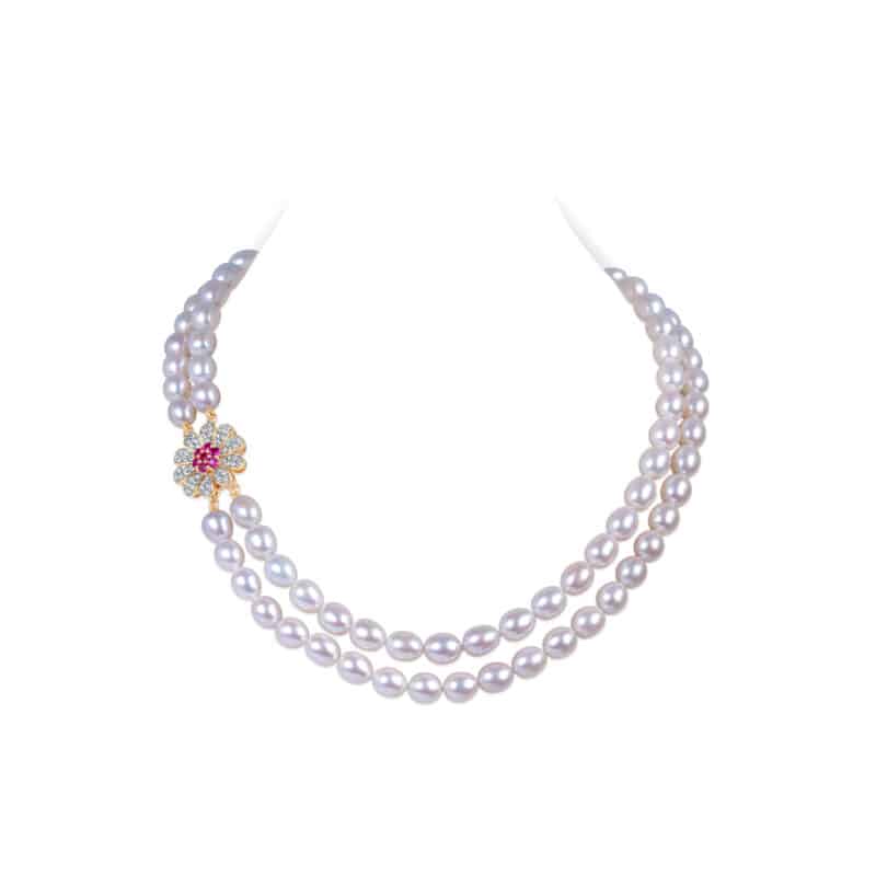 Emily Double Oval Pearl Necklace (Ruby)