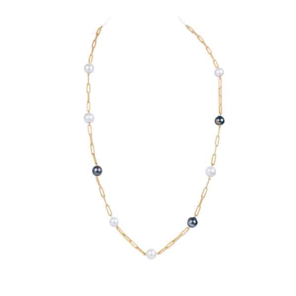 Paperclip Station Pearl Necklace - 26 inches long/ Tahitian Mixed