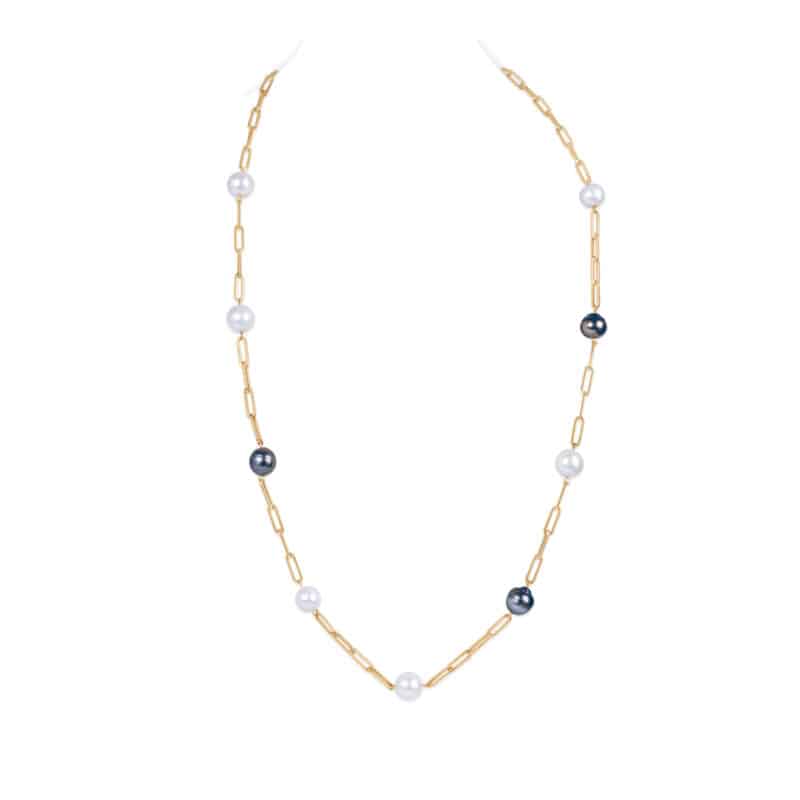 Paperclip Station Pearl Necklace - 26 inches long/ Tahitian Mixed