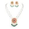 Noor Green Long Pearl Necklace + Earring Polki Set D
