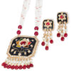 Noor Red Long Pearl Necklace + Earring Polki Set G