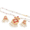 Noor Red Long Pearl Necklace + Earring Polki Set C