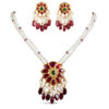 Noor Red Long Pearl Necklace + Earring Polki Set F