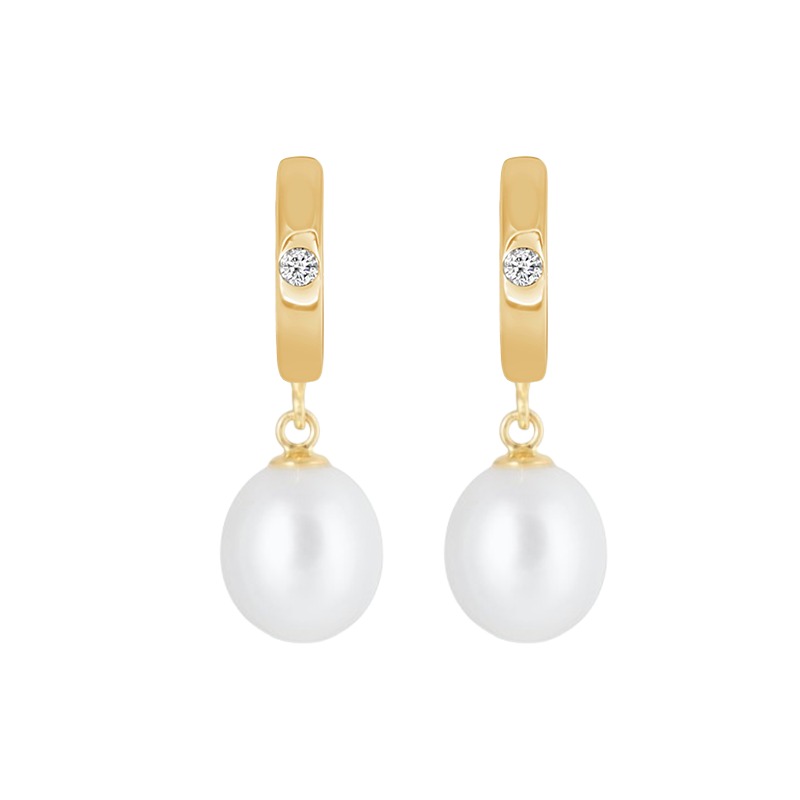 One Diamond Huggies with Pearl Drop