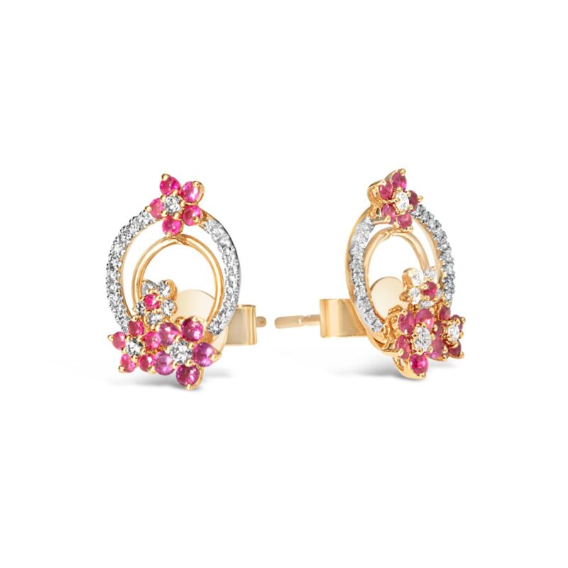 Round Ruby Blossom Earrings