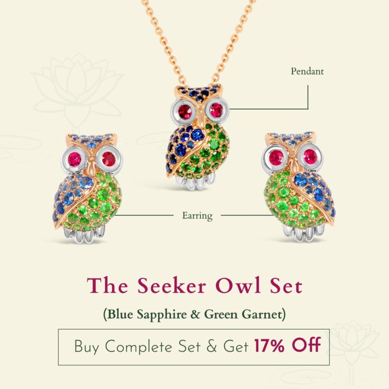 The Seeker Owl Pendant (Blue Sapphire & Tsavorite)