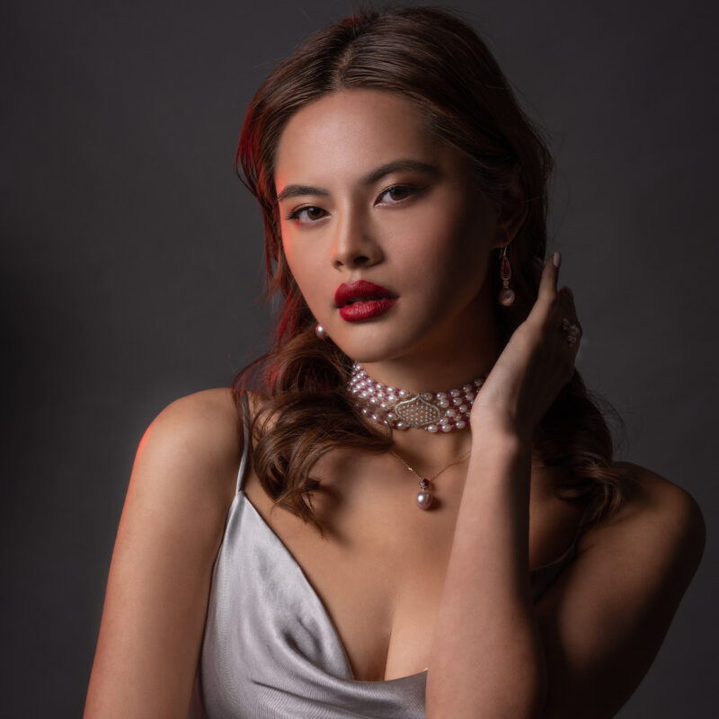 Sheela Diamond Pearl Necklace with Ruby