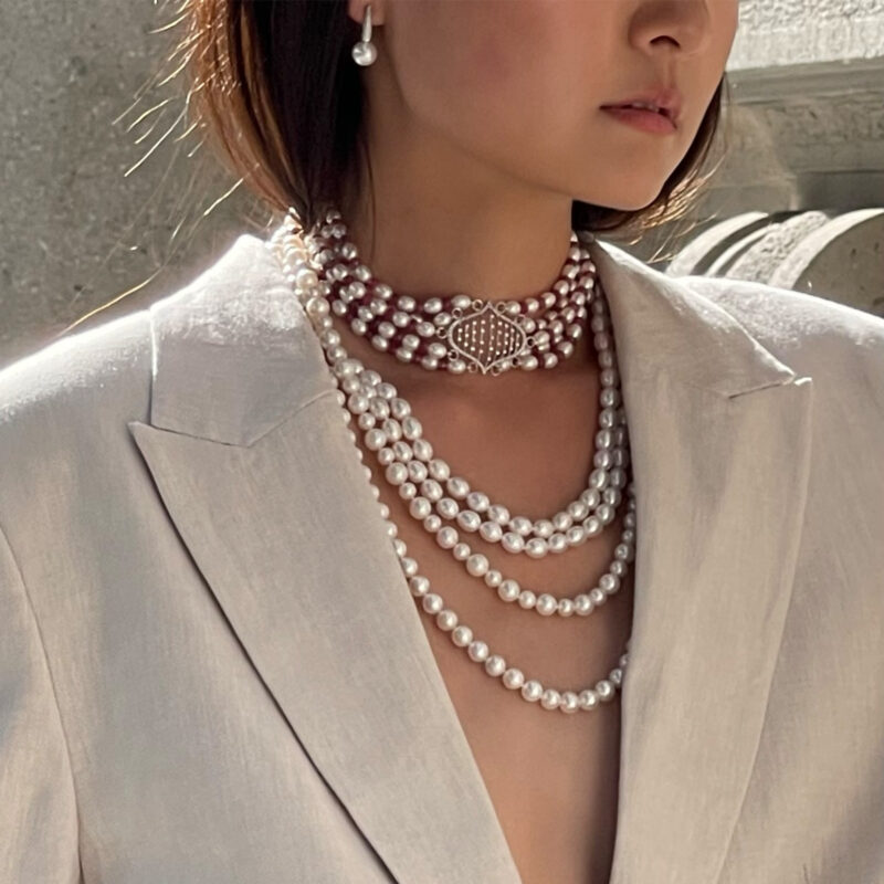Sheela Diamond Pearl Necklace with Ruby
