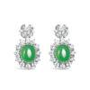 Elegant Jade Stud drop and CZ Halo Silver Earrings