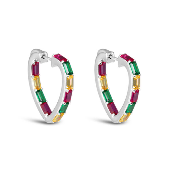 Elegant Multi-colour Heart Silver Hoop Earrings