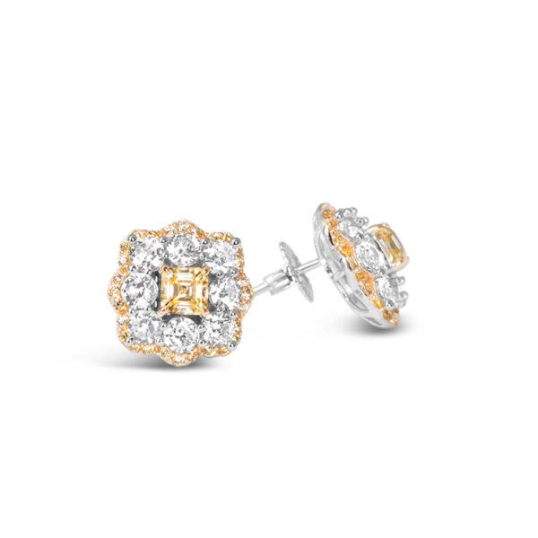 Elegant Yellow CZ Earrings with Single halo Silver Earring