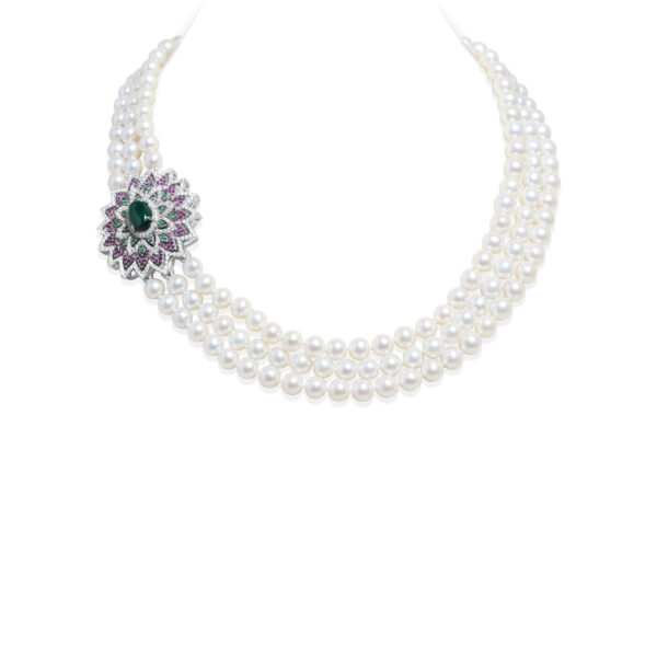 Sophia 3 Strand Round Pearl Necklace
